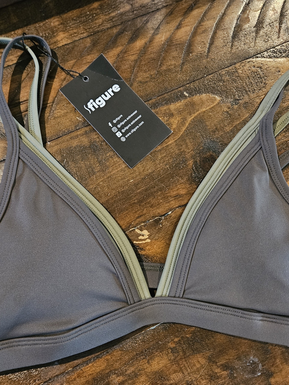 Figure Dual-Tone Triangle Bralette in Gray and Olive - Women Intimates